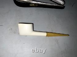 Real Block Meerschaum Leather Cased Pipe UNSMOKED WITH CASE 6.5 HJ24