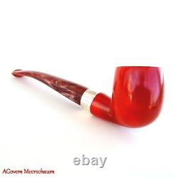 Red Billiard AGovem Block Meerschaum Pipe w Silver, Handcarved Pipe, AGM-794