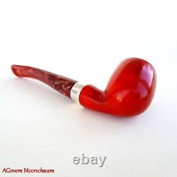 Red Billiard AGovem Block Meerschaum Pipe w Silver, Handcarved Pipe, AGM-794