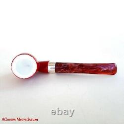 Red Billiard AGovem Block Meerschaum Pipe w Silver, Handcarved Pipe, AGM-794