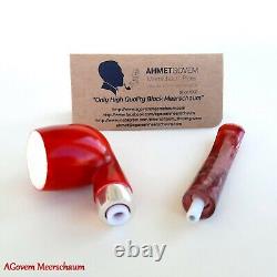 Red Billiard AGovem Block Meerschaum Pipe w Silver, Handcarved Pipe, AGM-794