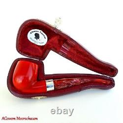 Red Billiard AGovem Block Meerschaum Pipe w Silver, Handcarved Pipe, AGM-794