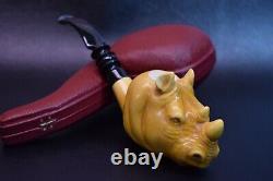 Rhino Head Pipe By Kenan Block Meerschaum-NEW Handmade With Case#1327