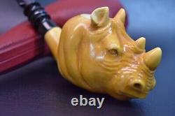 Rhino Head Pipe By Kenan Block Meerschaum-NEW Handmade With Case#1327