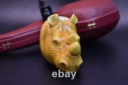 Rhino Head Pipe By Kenan Block Meerschaum-NEW Handmade With Case#1327