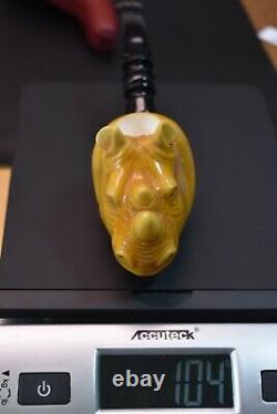 Rhino Head Pipe By Kenan Block Meerschaum-NEW Handmade With Case#1327