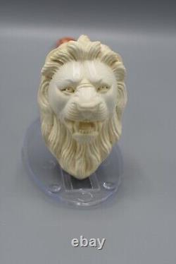 Roaring Lion Figure Pipe block Meerschaum Handmade New W Case#1406