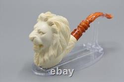 Roaring Lion Figure Pipe block Meerschaum Handmade New W Case#1406