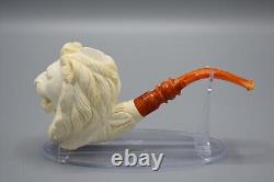 Roaring Lion Figure Pipe block Meerschaum Handmade New W Case#1406