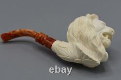 Roaring Lion Figure Pipe block Meerschaum Handmade New W Case#1406