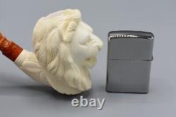 Roaring Lion Figure Pipe block Meerschaum Handmade New W Case#1406