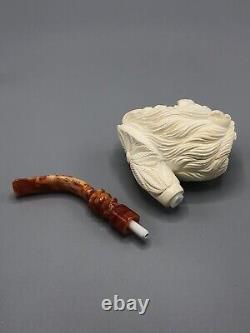 Roaring Lion Figure Pipe block Meerschaum Handmade New W Case#1406