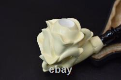 Rose In Eagle Claw Pipe By ALI New Block Meerschaum Handmade W Case-Stand#400