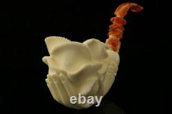 Rose in Hand Block Meerschaum Pipe Carved by I. Baglan with CASE 11162