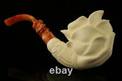 Rose in Hand Block Meerschaum Pipe Carved by I. Baglan with CASE 11162