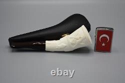 Rustic Horn Pipe With Masonic Emblems New Block Meerschaum Handmade W Case#285