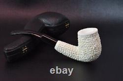 Rusticated Bent Pipe BLOCK MEERSCHAUM-NEW-HAND CARVED W Case#299