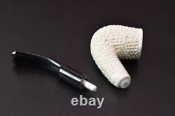 Rusticated Bent Pipe BLOCK MEERSCHAUM-NEW-HAND CARVED W Case#299