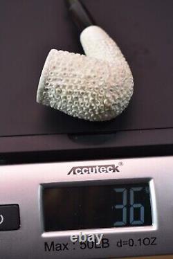 Rusticated Bent Pipe BLOCK MEERSCHAUM-NEW-HAND CARVED W Case#299