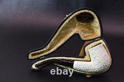 Rusticated Bent Pipe BLOCK MEERSCHAUM-NEW-HAND CARVED W Case#299