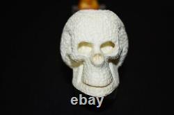 Rusticated Skull Pipe Block Meerschaum-NEW Handmade From Turkey With Case#691