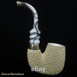 Rustik Block Meerschaum Pipe, 925 Silver, Smoking Pipe, Tobacco Pipa CASE AGM-73