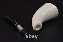 SMOOTH Horn Pipe By MUHSIN New Block Meerschaum Handmade W Case#325