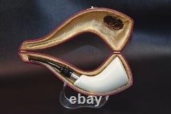 SMOOTH Horn Pipe By MUHSIN New Block Meerschaum Handmade W Case#325