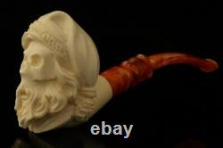 Santa Skull Hand Carved Block Meerschaum Pipe with custom case 12113