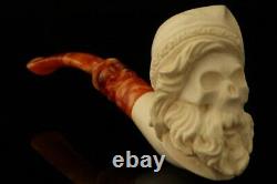 Santa Skull Hand Carved Block Meerschaum Pipe with custom case 12113