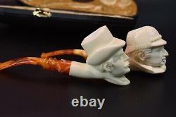 Sherlock Holmes &Dr Watson pipe Set New Handmade Block Meerschaum W Case47