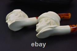 Sherlock Holmes &Dr Watson pipe Set New Handmade Block Meerschaum W Case47