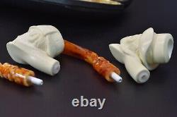 Sherlock Holmes &Dr Watson pipe Set New Handmade Block Meerschaum W Case47