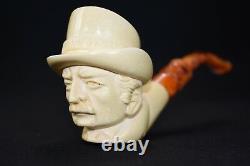 Sherlock Holmes &Dr Watson pipes New Handmade Block Meerschaum W Case#568