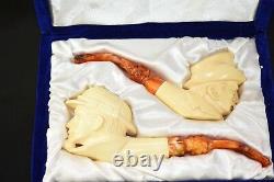 Sherlock Holmes &Dr Watson pipes New Handmade Block Meerschaum W Case#568