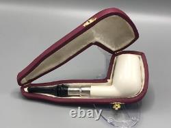 Silver Spigot Billiard PIPE-BLOCK MEERSCHAUM-NEW-HAND CARVED W Case#1664