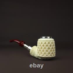 Silver Spigot Ornate Billiard Pipe New block Meerschaum Handmade W Case#981