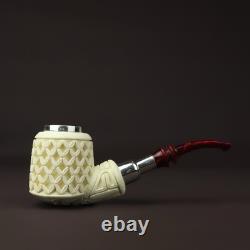 Silver Spigot Ornate Billiard Pipe New block Meerschaum Handmade W Case#981