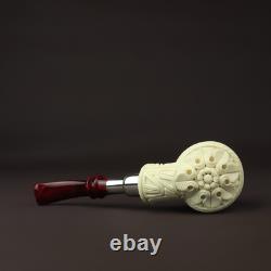 Silver Spigot Ornate Billiard Pipe New block Meerschaum Handmade W Case#981