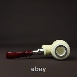 Silver Spigot Ornate Billiard Pipe New block Meerschaum Handmade W Case#981
