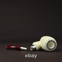 Silver Spigot Ornate Billiard Pipe New block Meerschaum Handmade W Case#981