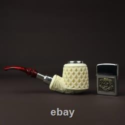 Silver Spigot Ornate Billiard Pipe New block Meerschaum Handmade W Case#981