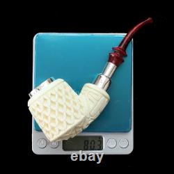 Silver Spigot Ornate Billiard Pipe New block Meerschaum Handmade W Case#981