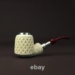 Silver Spigot Ornate Billiard Pipe New block Meerschaum Handmade W Case#981