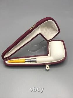 Silver Spigot Pencil Shank Billiard PIPE BLOCK MEERSCHAUM-NEW-HANDMADE Case#1827