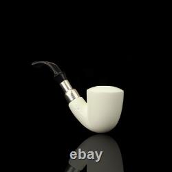 Silver Spigot Smooth Bent Pipe New block Meerschaum Handmade W Case#155