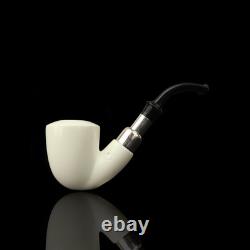 Silver Spigot Smooth Bent Pipe New block Meerschaum Handmade W Case#155