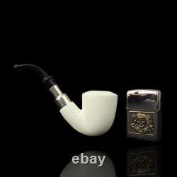 Silver Spigot Smooth Bent Pipe New block Meerschaum Handmade W Case#155