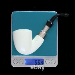 Silver Spigot Smooth Bent Pipe New block Meerschaum Handmade W Case#155