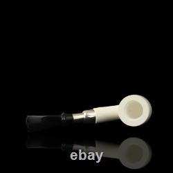 Silver Spigot Smooth Bent Pipe New block Meerschaum Handmade W Case#155